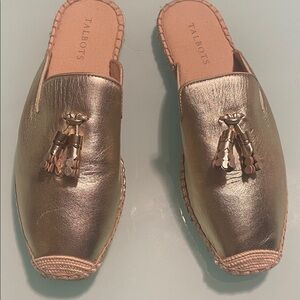 Talbots Metallic Gold Tassel Mules